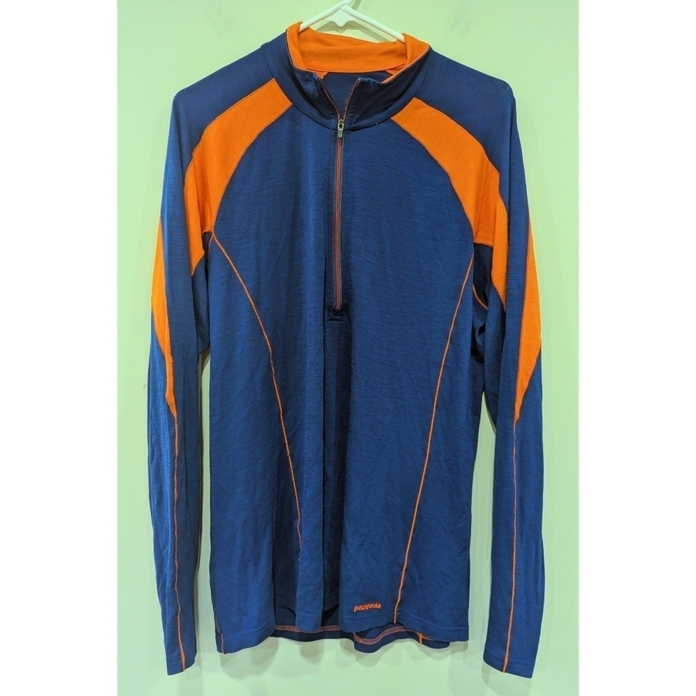 Patagonia Blue and Orange Half Zip Capilene Pullover Size Large
